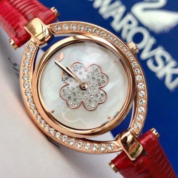 New Swarovski Stella Women's Watch Leather Strap LS Red 29 mm 5421822 - Picture 4 of 16